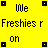 Yellow background with black pixelated text and square icons arranged in a pattern, displaying variations of 'We Freshies r on' and 'on fire' across frames