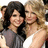 Two women stand side-by-side; the right woman's hair shifts from light brown to blonde in