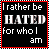 four and four displays text variations with red, white, and black colors on a black background