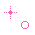 Pixelated pink and white icons arranged in a , featuring cross shapes with dotted arms and hollow circles
