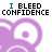 identical purple cartoon eyes with white pupils and black outlines, each paired with text reading "I BLEED CONFIDENCE" in varying color combinations