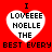 Red background with four white heart shapes containing text, each heart displaying 'I LOVEEEE NOELLE THE' above a repeated phrase.