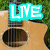 Four- with guitar, couple, and text overlays; cyan 'LIVE', green 'LAUGH', pink 'LOVE' in pixelated fonts
