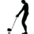 A 4x4 contact sheet of black silhouette frames showing a golf swing animation sequence with visible golf balls and club motion across sampled frames.