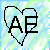 nine heart-shaped icons with 'AE' text, each featuring a light blue and green striped background