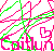 Pixelated animation of pink and green diagonal lines forming a repeating pattern with partial text fragments on white background.