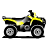 Pixelated 4-wheeler vehicle with black body, yellow accents, and gray wheels on white background.