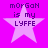 Four identical pixelated star icons with text 'mORGaN is my LYFFE' on a bright pink background, arranged in a