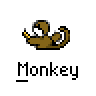 Animated pixel art monkey icon with two visible frames showing slight motion, displayed on gray background with "badass buddy .com" text and "Monkey" label below each frame.