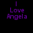 Four purple text variations of 'Love Angela' with vertical lines and solid bars on black background, animated in sequence.