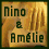 Four- shows pixelated character portraits with text "Nino & Amélie" in top-left ; characters have light brown hair and neutral expressions