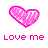 pink heart icons with 'love me' text below each, displayed on a gray background