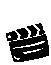 Five black-and-white pixelated clapperboard icons arranged in two on a light gray background, with varying orientations and open/closed states