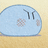 Light blue rounded character with closed eyes and a small flower on its side, set against a beige background.