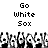 Black-and-white pixel art displays "Go White Sox" text above a of animated cheering figures with raised arms