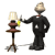 Animated sequence of a figure in black attire holding a yellow object near a lamp on a small table.