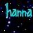 Animated contact sheet showing three frames of a buddy icon with glowing cyan text "hanna" against a starry night background, each frame displaying the same static design.