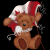 Brown teddy bear with red and white flag prop, seated pose, holding small object; large red outlined letters 'C', 'n', 'y' vertically on left, 'I', 'D' vertically on right against black background.