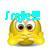 A pixelated yellow cartoon character with large brown eyes and a blue headpiece against a pastel grid background.