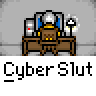 Animated contact sheet of a pixel art character at a desk with changing text bubbles, displayed in 17 frames across a grid layout.
