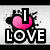 A pixelated graphic with text "I LOVE YOU MORE THAN DIRTY FEET!!!" and a foot illustration, featuring pink hearts and black outlines.