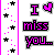 Pixel art buddy icon with pink and black text on white background, featuring "I ❤️ miss you..." message alongside star and dot decorations.