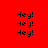 Red background with black text 'Hey!' repeated in four vertical , each containing three instances of the text