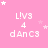 Pink background with white text 'L!VS 4 dAnC3' repeated in a , surrounded by small white stars