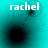 A teal background with four black circular shapes and white text reading 'rachel' in the top-left corner of each quadrant.