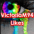 A colorful eye with rainbow gradient pupils and a black center, overlaid with red text reading "VictoriaM94 Likes" on the left side.