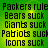 Green background with yellow gradient center displaying black pixelated text listing sports teams and 'Icons suck' in four repeated