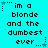 Pixelated cyan background with black text repeating 'im a blonde and the dumbest ever...' in three , each containing six identical of text