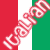 A static pixelated icon with a red, white, and green vertical tricolor background featuring stylized pink-and-white text in the center.