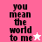 Pixelated text 'you mean the world to me' on pink and white backgrounds with star symbols, one frame showing a white star, another a pink star.