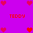 Pixelated red hearts and 'TEDDY' text on a solid purple background with no visible animation changes.