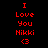 Red pixelated text "I Love You Nikki <3" on black background with green highlight boxes moving across and