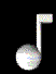 A sequence of eight white musical note icons on black backgrounds, each showing different vertical positions and orientations.