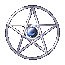 Animated contact sheet showing 10 frames of a silver pentagram icon with blue sphere center rotating through various orientations on gray background.