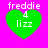 Four identical green heart-shaped icons with white text on a bright pink background, each displaying 'freddie 4 lizz' in pixelated font.