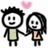 Pixelated cartoon of two stick figures holding hands, one with spiky hair and green torso, the other with long hair and brown torso, pink heart above them.