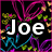 Pixelated text reads 'Joe is the best boyfriend EVER!' over a black background with colorful abstract patterns.