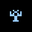 Two light blue pixelated figures on black background; left figure has extended arms and square head, right figure has rounded top and rectangular body.