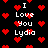 Black background with red pixelated hearts and white text reading "I Love You Lydia" in multiple positions.