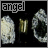 Animated icon with repeating angel/dust motifs and changing text phrases on black background.