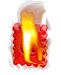 Red square icon with rounded corners and a spiral symbol, displaying sequential flame animation over a white background.