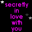A black background displays repeated pink text 'secretly in love with you' surrounded by white and gray stars, with a solid light gray rectangle at the bottom right.