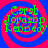 Four identical display green text over a blue and pink spiral background with no visible animation changes