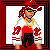 A 4x3 contact sheet of pixel art frames showing a character in red and white attire with text fragments, including "Lose," "yourself," "In," "The," "Music," and partial music notes on a dark red background.