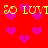 Red background with repeating pink heart shapes and yellow text reading "SO LUVI SO LUVI" in two horizontal