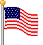 Pixelated American flag on a pole with four distinct waving states across a